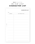 PR329 - Character List - Printable Insert