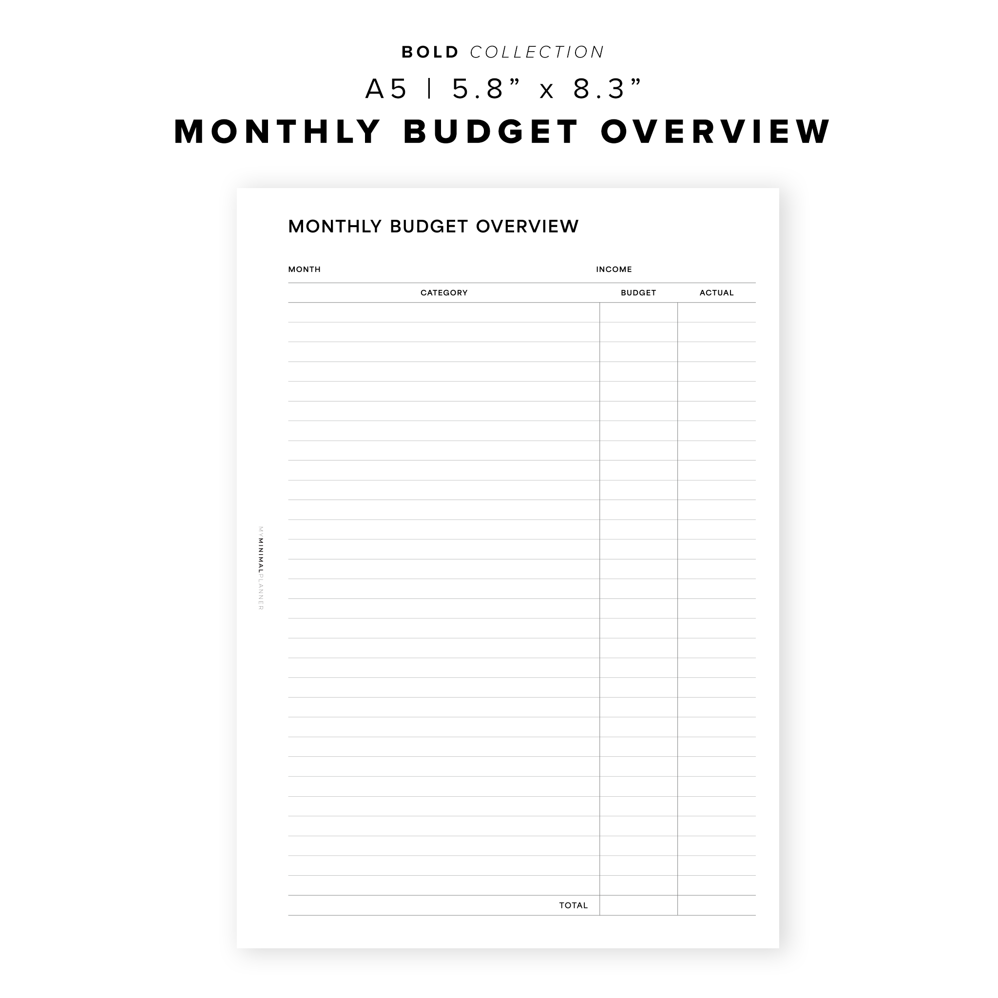 PR228 - Monthly Budget Overview - Printable Insert – My Minimal