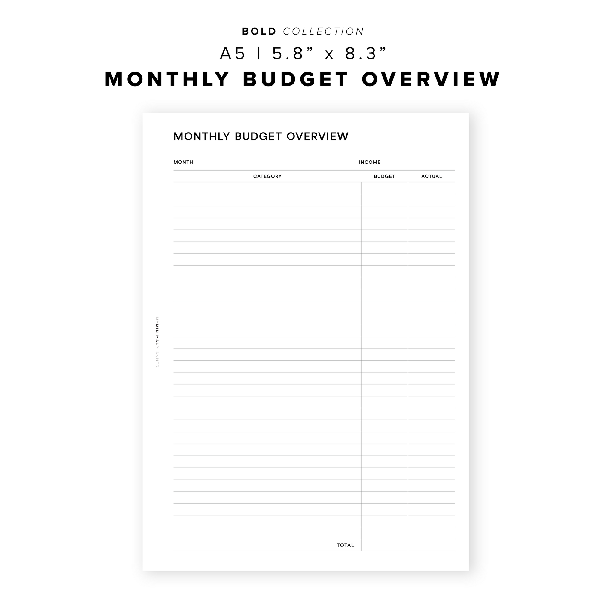 PR228 - Monthly Budget Overview - Printable Insert