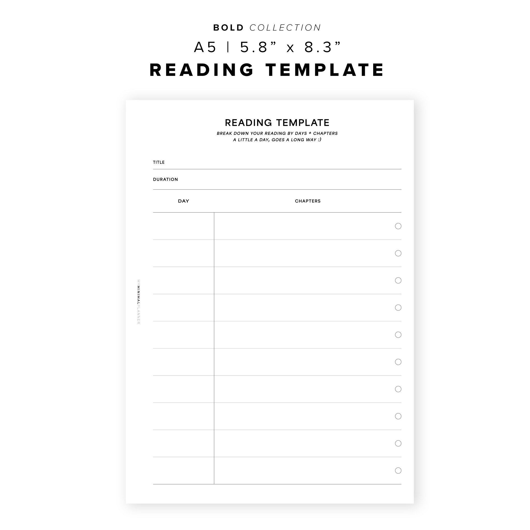PR238 Reading Template Printable Insert My Minimal Planner