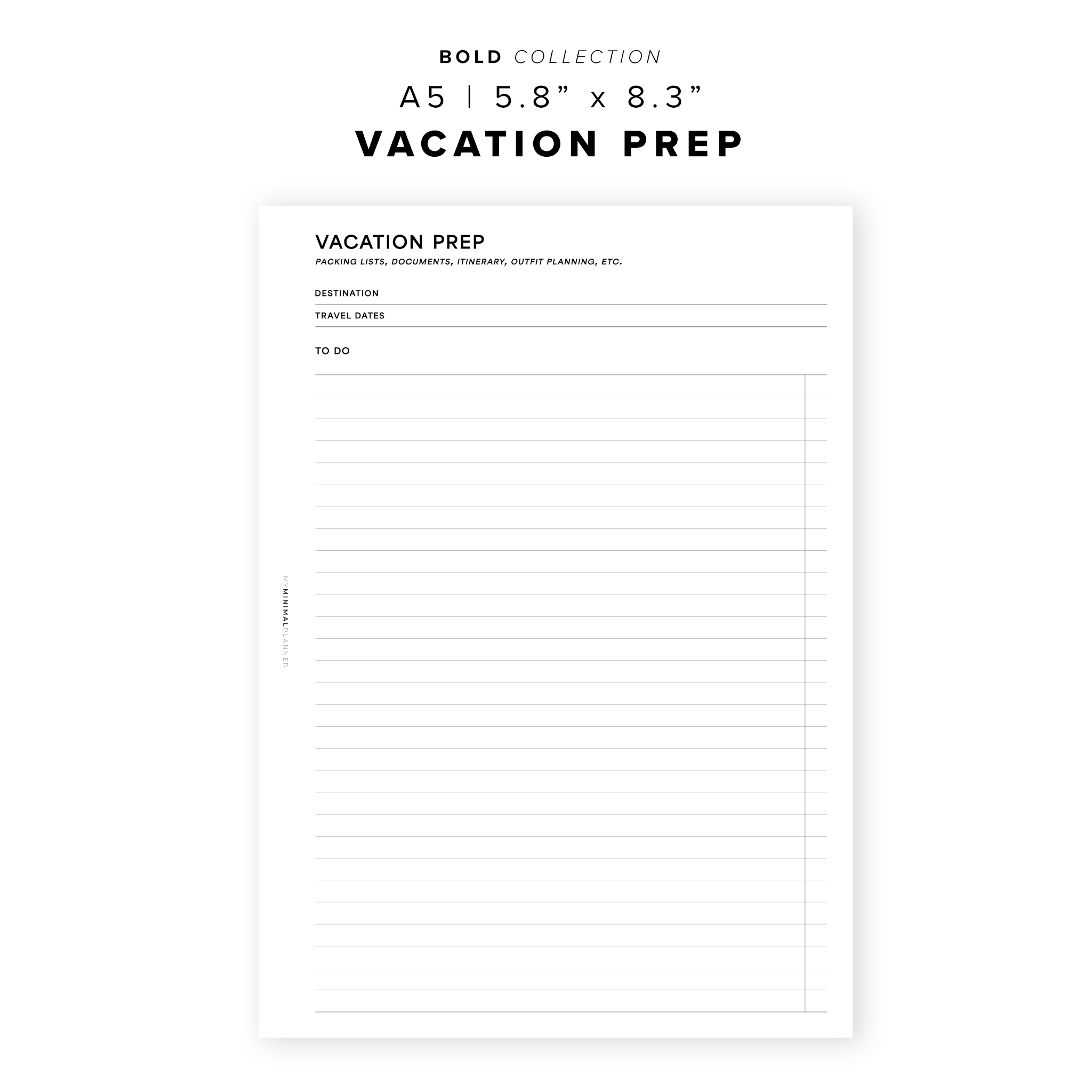PR263 Vacation Prep Printable Insert My Minimal Planner