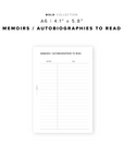 PR282 - Memoirs / Autobiographies to Read - Printable Insert