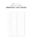PR331 - Monthly List Dates - Printable Insert