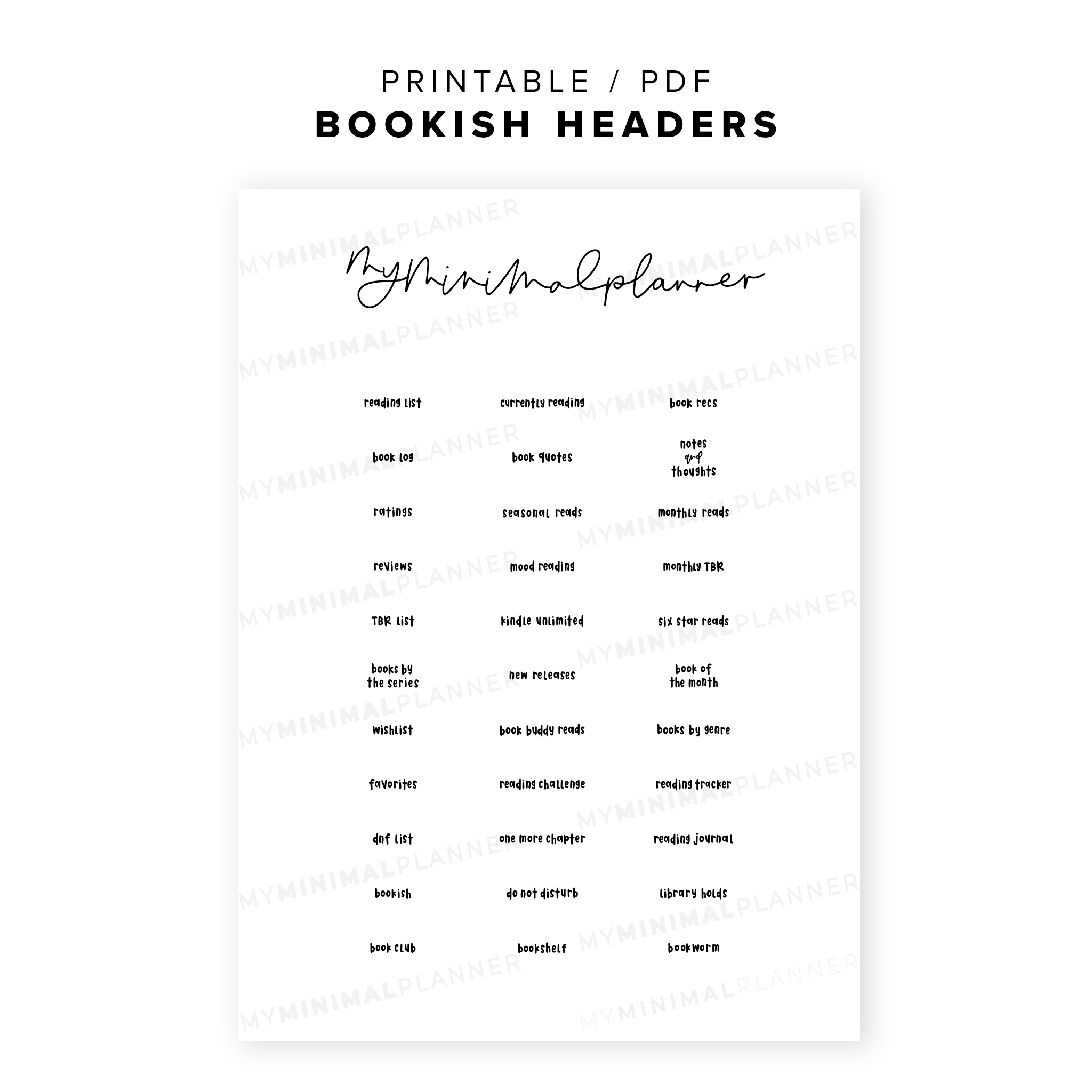 PRS03 Bookish Headers Printable Stickers My Minimal Planner prs03-bookish-headers-printable-stickers-my-minimal-planner