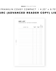 PR222 - ARC (Advanced Reader Copy) List - Printable Insert