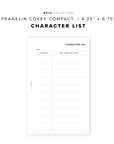 PR329 - Character List - Printable Insert