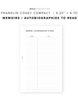 PR282 - Memoirs / Autobiographies to Read - Printable Insert