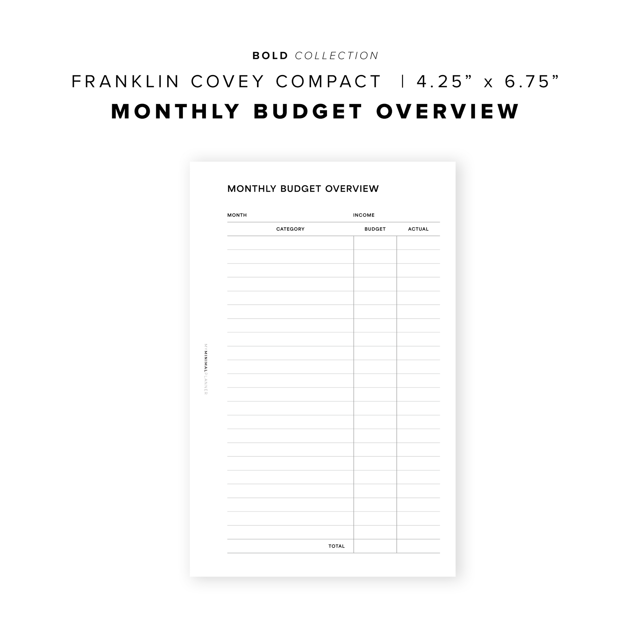 PR228 - Monthly Budget Overview - Printable Insert