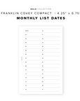 PR331 - Monthly List Dates - Printable Insert