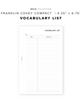 PR345 - Vocabulary List - Printable Insert