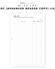 PR222 - ARC (Advanced Reader Copy) List - Printable Insert