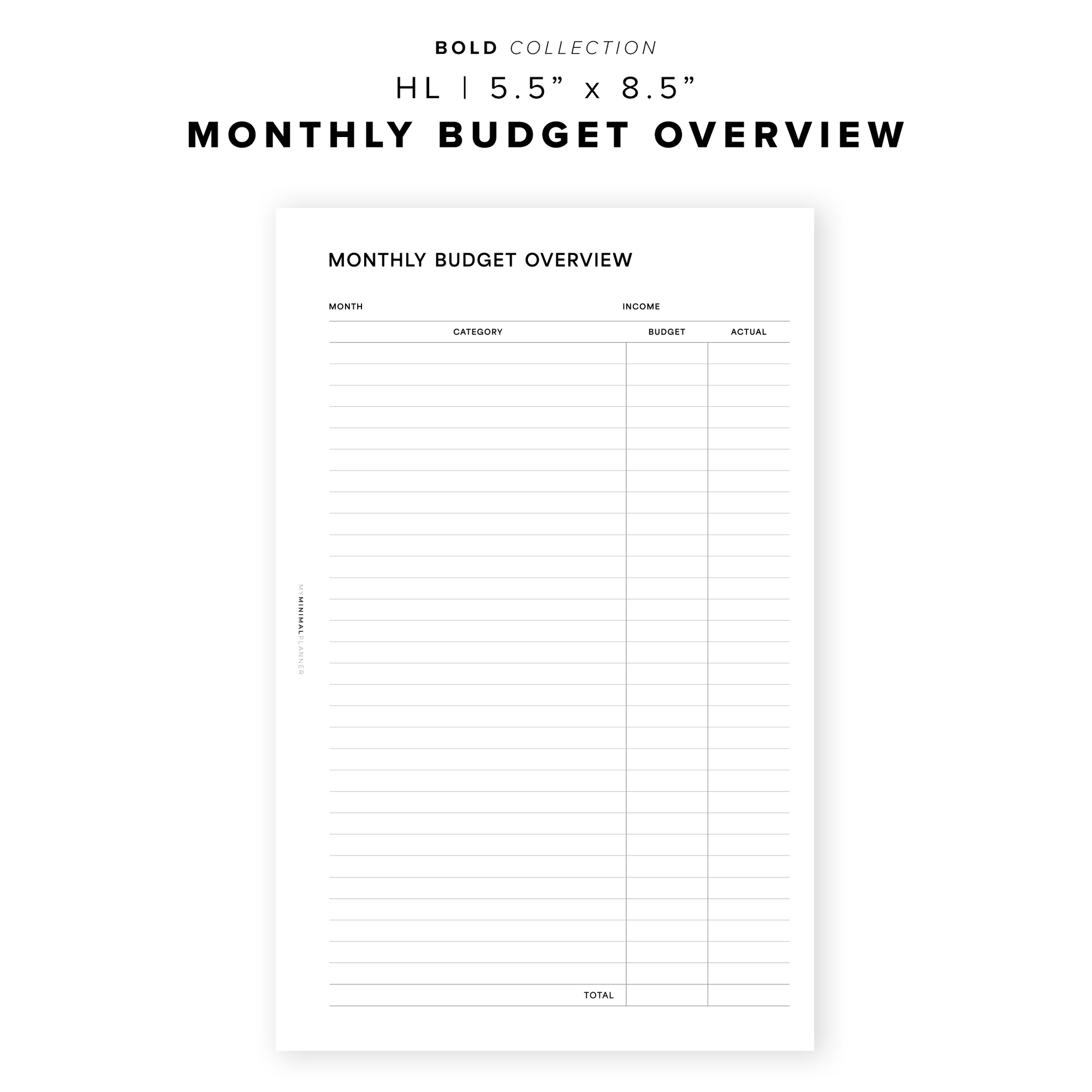 PR228 - Monthly Budget Overview - Printable Insert