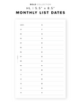PR331 - Monthly List Dates - Printable Insert