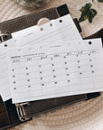 PR205 - Horizontal Monthly Calendar - Printable Insert