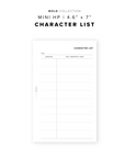 PR329 - Character List - Printable Insert