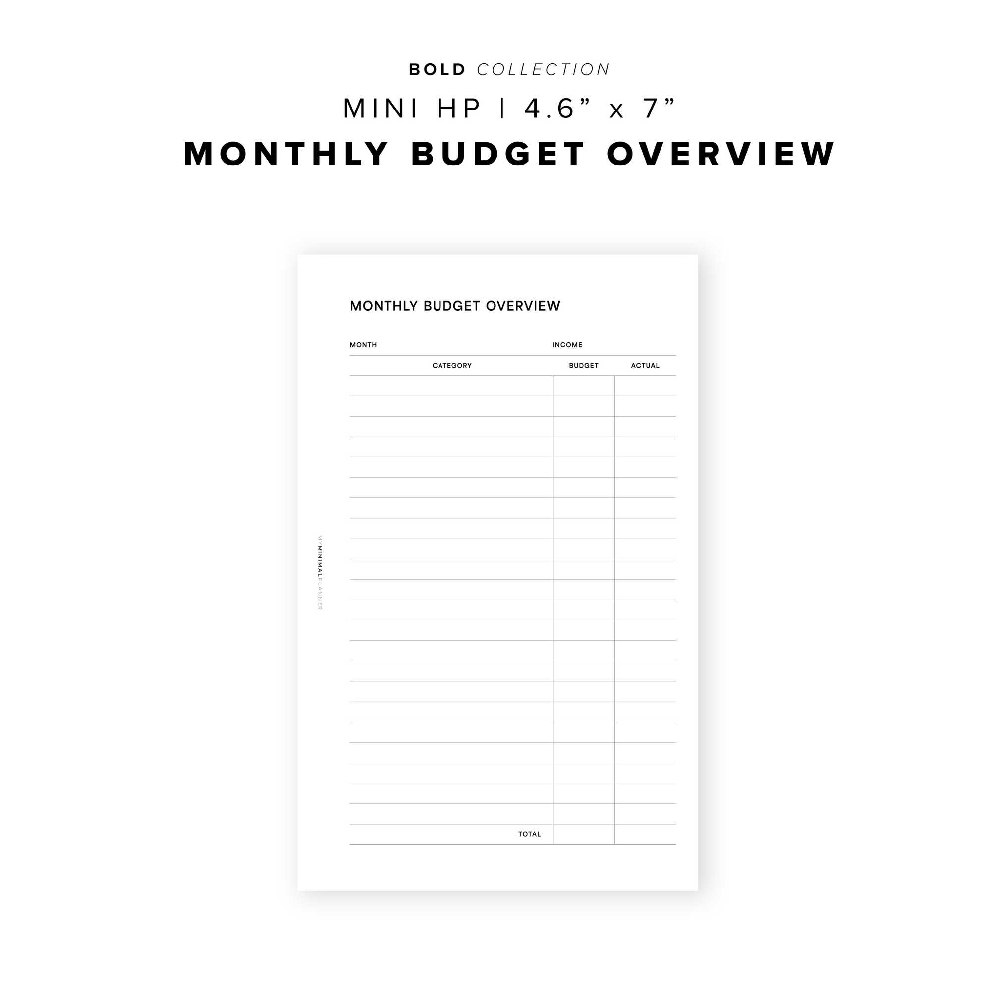 PR228 - Monthly Budget Overview - Printable Insert