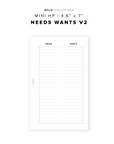 PR317 - Needs Wants V2 - Printable Insert