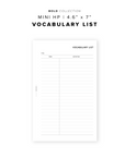 PR345 - Vocabulary List - Printable Insert