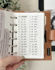 PR331 - Monthly List Dates - Printable Insert