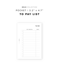 PR351 - To Pay List - Printable Insert
