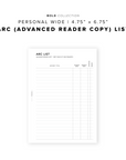 PR222 - ARC (Advanced Reader Copy) List - Printable Insert