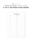 PR321 - A to Z Author Challenge - Printable Insert