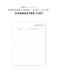 PR329 - Character List - Printable Insert
