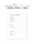 PR271 - Hotel Stays + Information - Printable Insert
