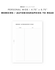 PR282 - Memoirs / Autobiographies to Read - Printable Insert