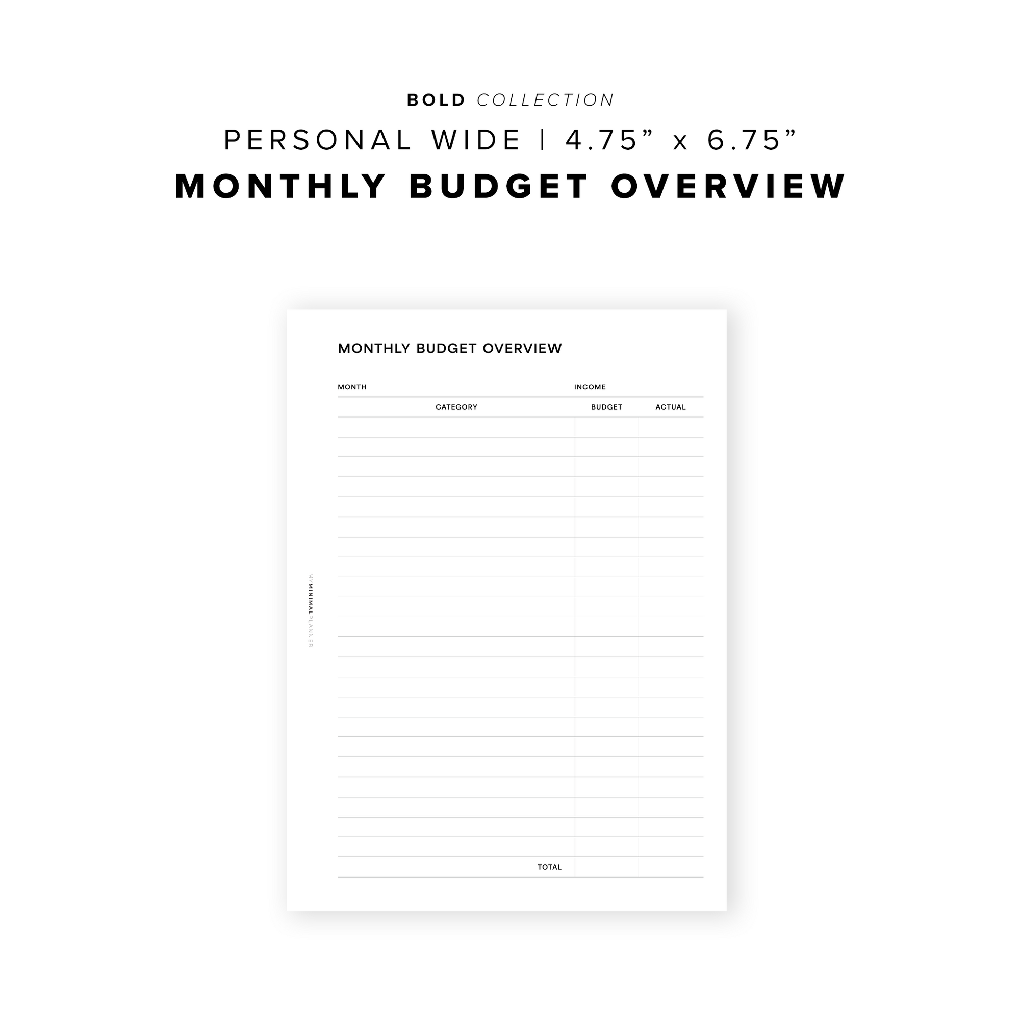 PR228 - Monthly Budget Overview - Printable Insert