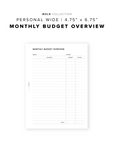 PR228 - Monthly Budget Overview - Printable Insert