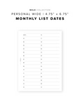 PR331 - Monthly List Dates - Printable Insert