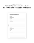 PR272 - Restaurant Reservations - Printable Insert