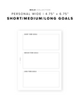 PR249 - Short Medium Long Term Goals - Printable Insert