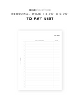 PR351 - To Pay List - Printable Insert