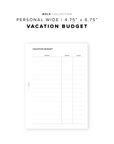 PR280 - Vacation Budget - Printable Insert