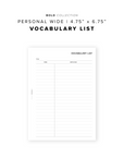 PR345 - Vocabulary List - Printable Insert