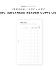 PR222 - ARC (Advanced Reader Copy) List - Printable Insert