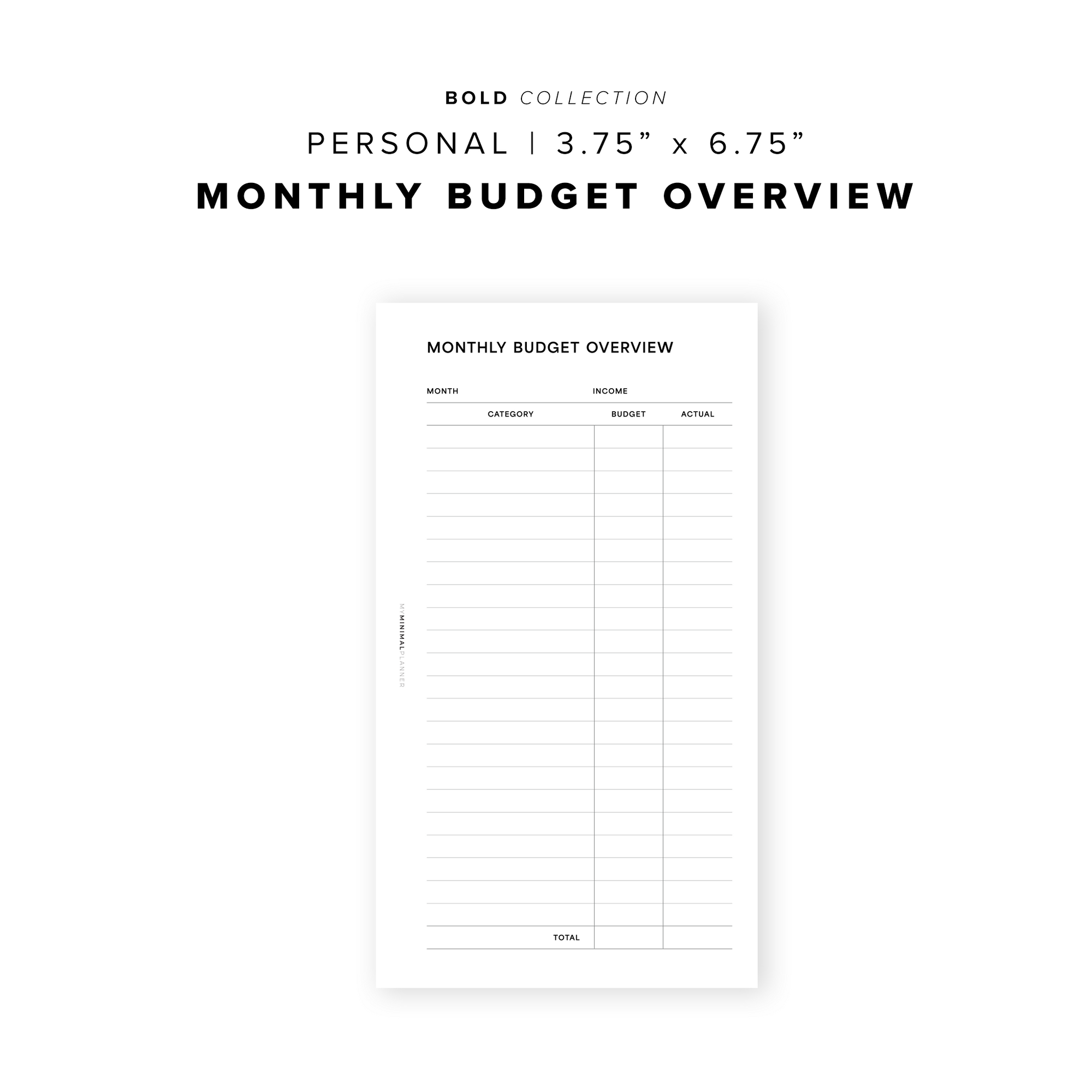 PR228 - Monthly Budget Overview - Printable Insert