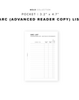PR222 - ARC (Advanced Reader Copy) List - Printable Insert