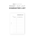 PR329 - Character List - Printable Insert