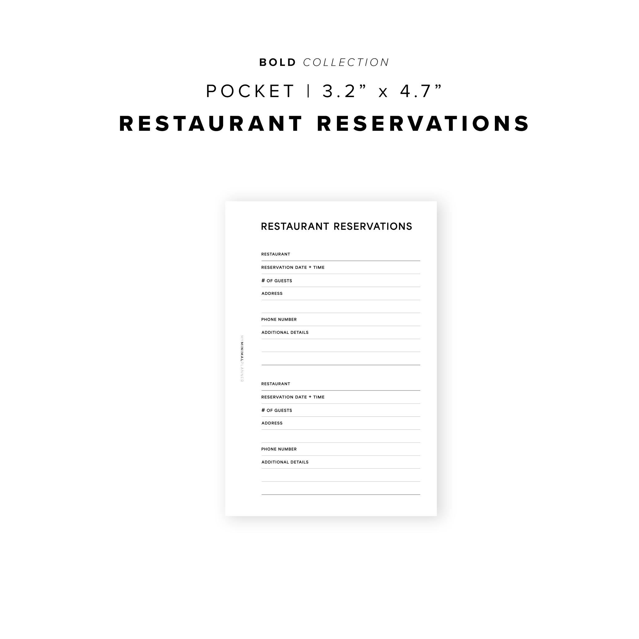 PR272 - Restaurant Reservations - Printable Insert