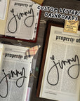 Custom Calligraphy: Property Of - Printable Dashboard