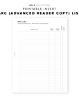 PR222 - ARC (Advanced Reader Copy) List - Printable Insert