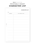 PR329 - Character List - Printable Insert