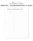 PR282 - Memoirs / Autobiographies to Read - Printable Insert