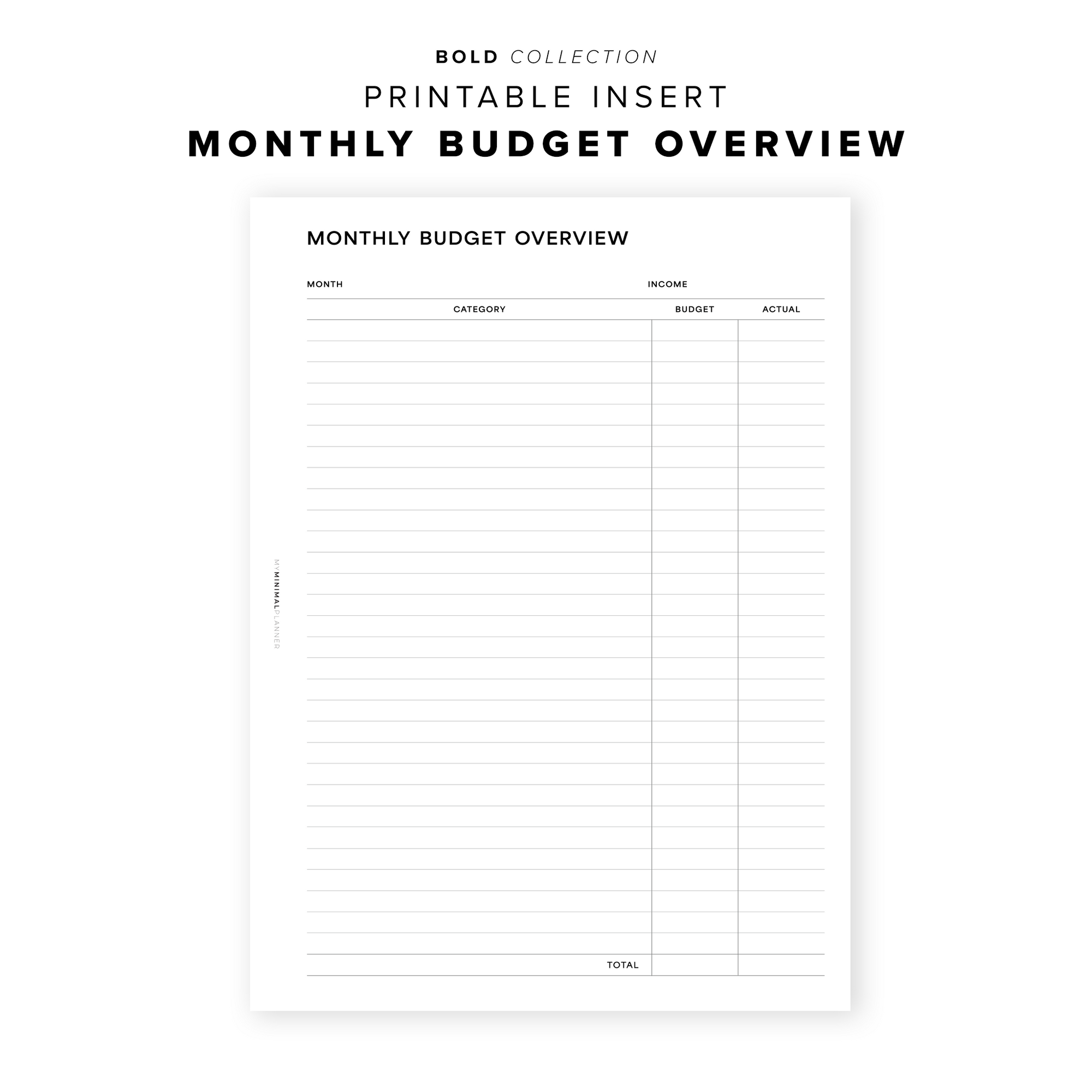 PR228 - Monthly Budget Overview - Printable Insert