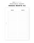 PR317 - Needs Wants V2 - Printable Insert