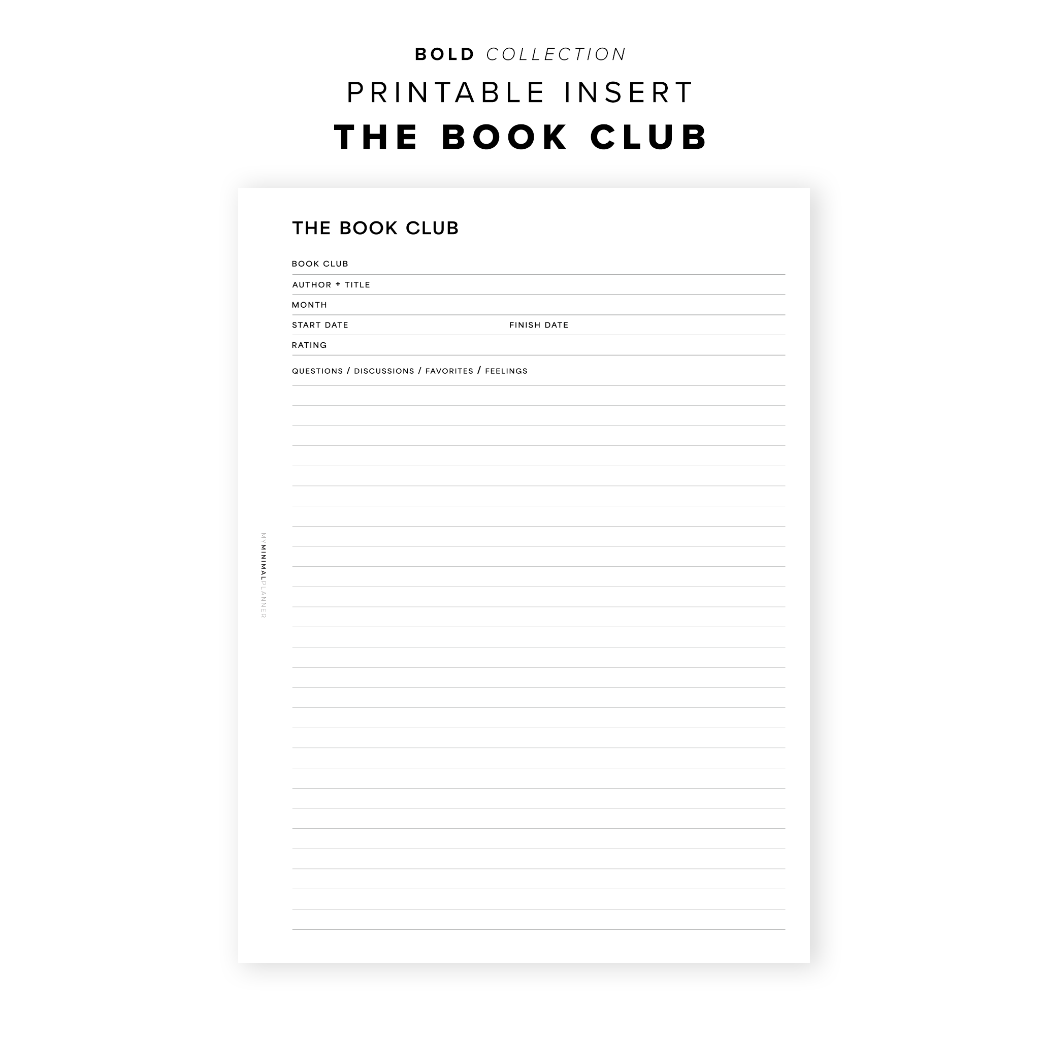 PR234 - The Book Club - Printable Insert – My Minimal Planner