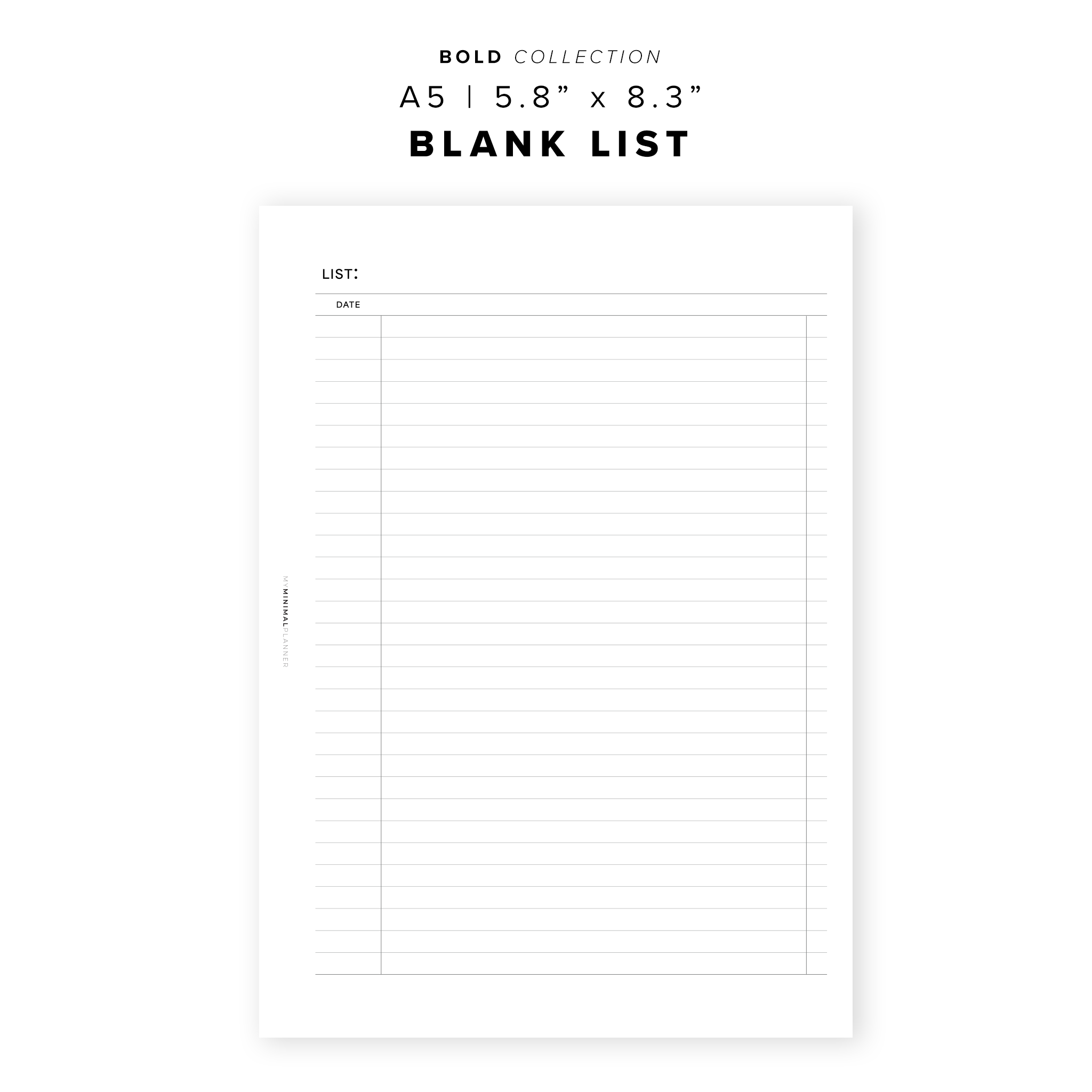 PR202 Blank List Printable Insert My Minimal Planner
